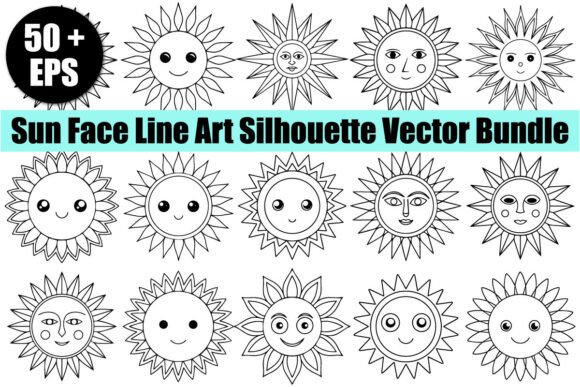 Download Sun Face Line Art Silhouette Vector - Silhouette Collection