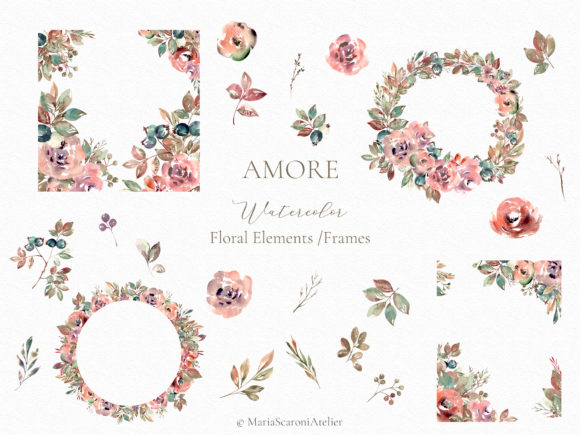 Download Amore Watercolor Floral Elements - Watercolor floral elements Collection