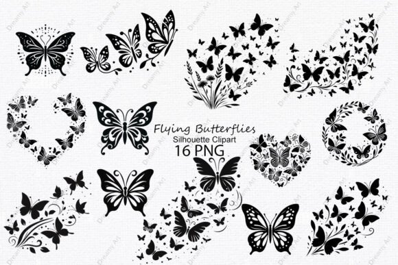 Download Flying Butterflies Silhouette Clipart - Silhouette Collection