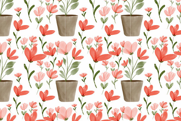 Download Watercolor Red Flower Plant Pattern - Plant pattern Collection