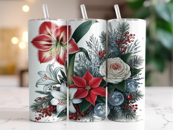 Download Elegant Holiday Flowers Tumbler Wrap PNG - Holiday flowers Collection