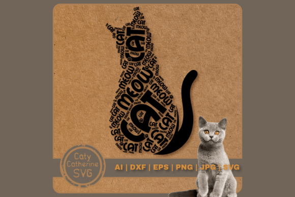Download Cat Silhouette Word Art Cat Meow Paw SVG - Silhouette Collection
